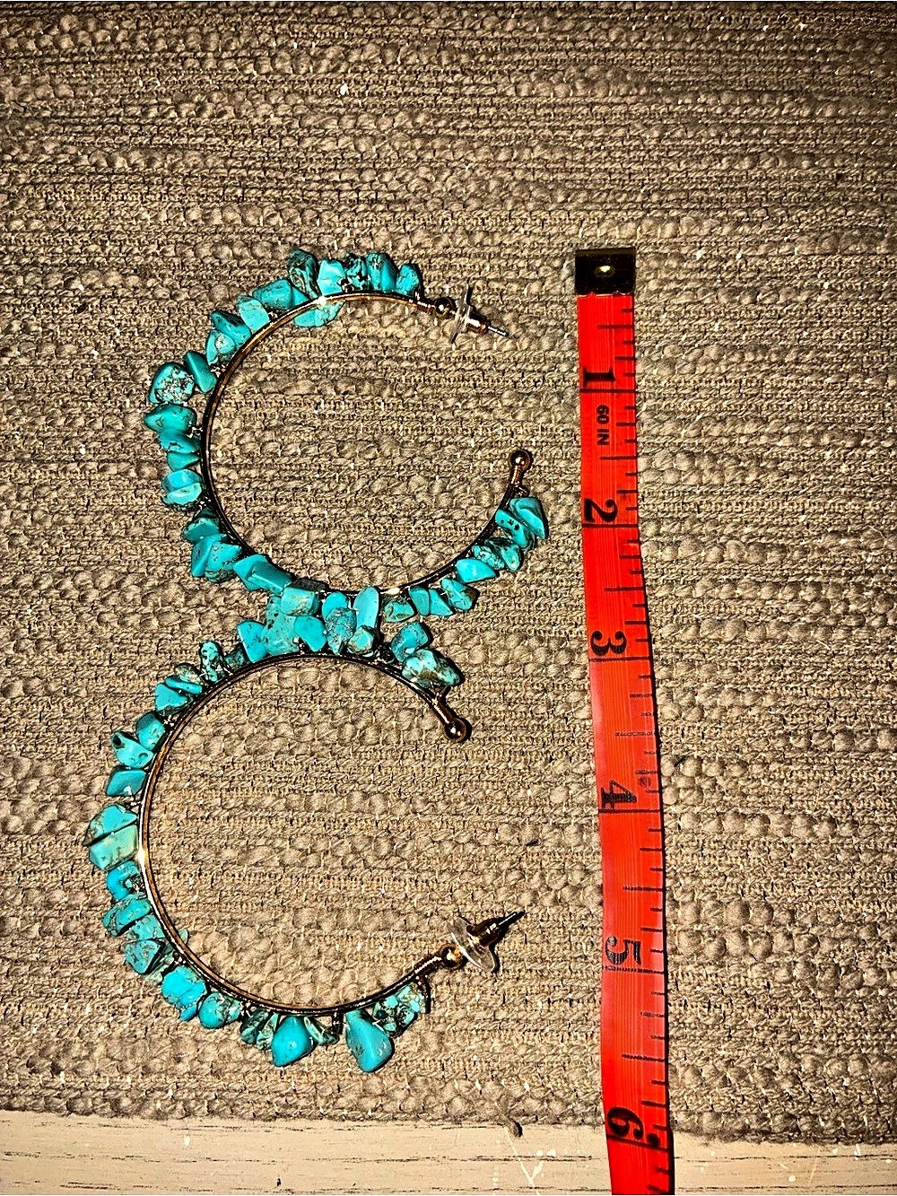 Turquoise Hoop Earrings in Blue & Gold Like New